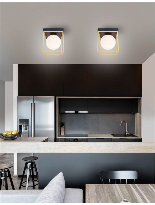 Plafoniera Nova Luce JULIET E14 1x5W   Brass & Black Metal White Opal Glass IP20 [2]