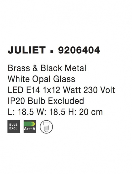 Plafoniera Nova Luce JULIET E14 1x5W   Brass & Black Metal White Opal Glass IP20 [5]