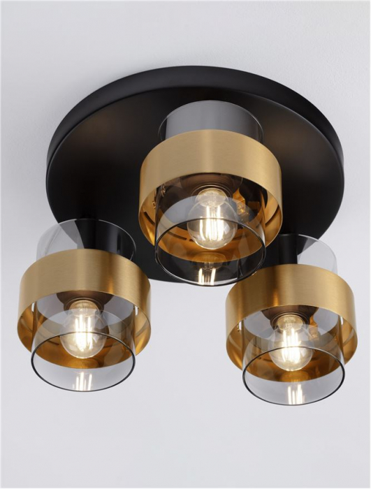 Plafoniera Nova Luce SIANNA E27 3x12W   Smoky Glass Brass Gold Metal IP20 [3]