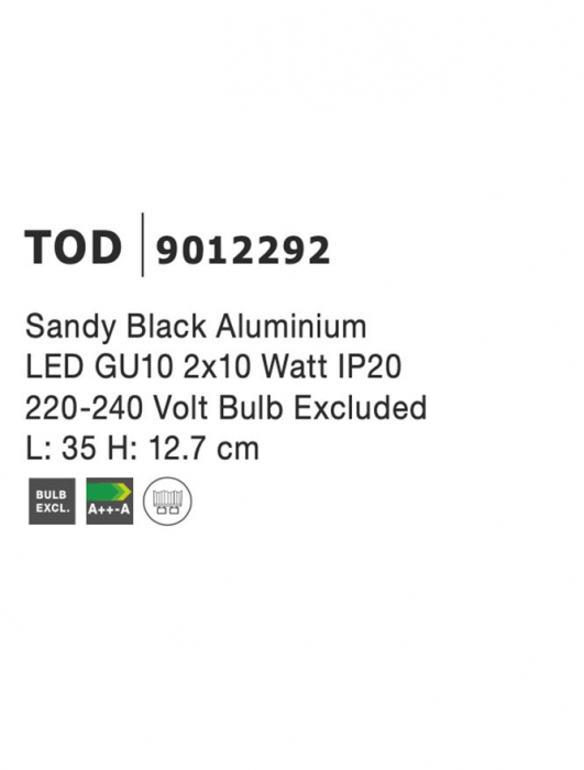 Plafoniera Nova Luce TOD GU10 2X10W   Sandy Black Aluminium  IP20 [8]