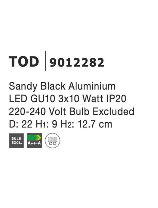Plafoniera Nova Luce TOD GU10 3X10W   Sandy Black Aluminium  IP20 [8]