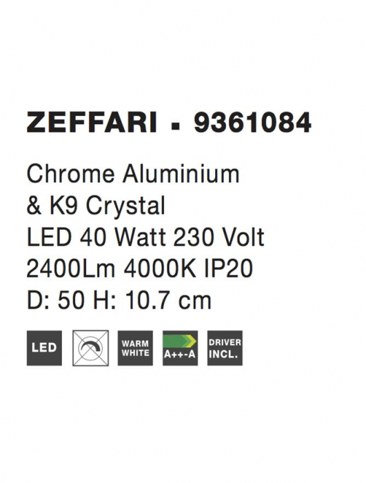 Plafoniera Nova Luce ZEFFARI LED 40W 2400lm 4000K Chrome Aluminium & K9 Crystal IP20 [3]