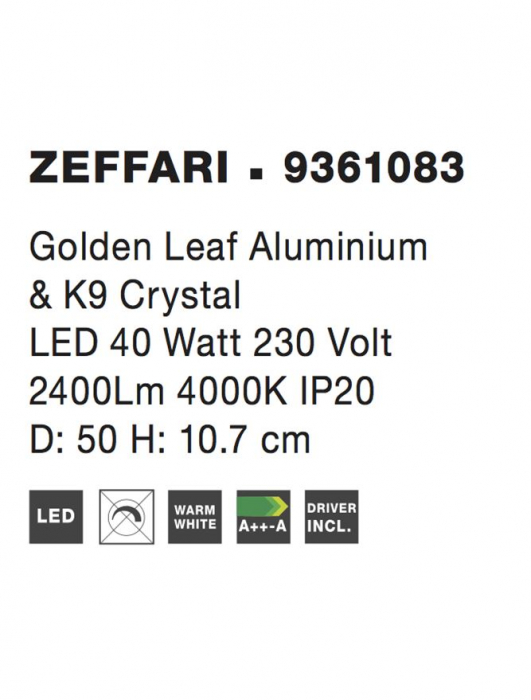 Plafoniera Nova Luce ZEFFARI LED 40W 2400lm 4000K Golden Leaf Aluminium & K9 Crystal  IP20 [4]