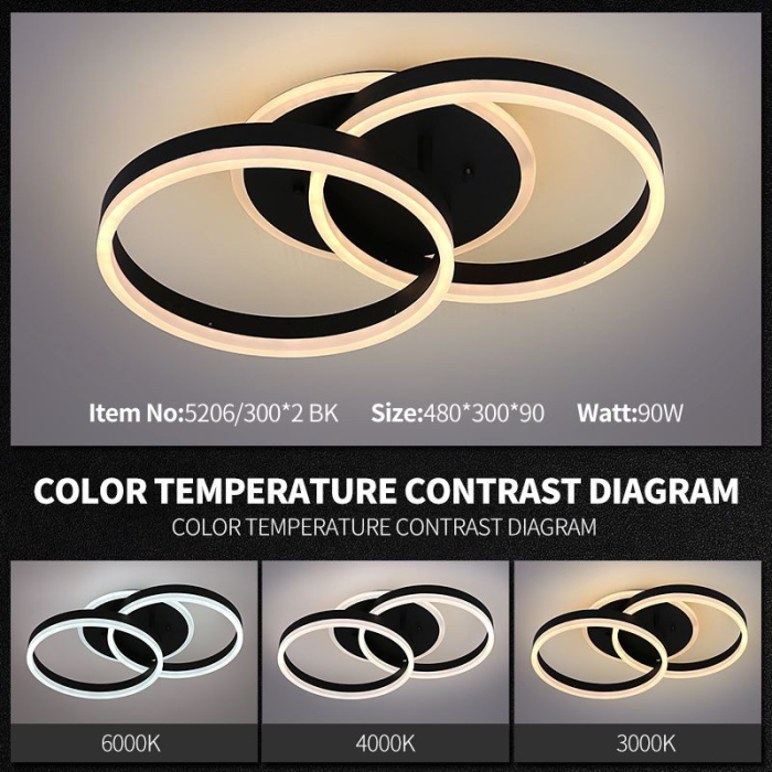 Plafoniera OEM LED integrat 90W 3000lm CCT (3000K+4000K+6500K) Metal+Acril Black  480×300×90mm [3]