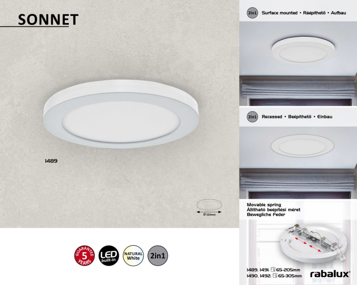 Plafoniera Rabalux Sonnet LED 18W 1880lm 4000 metal white stil funcțional 230V, 50Hz IP20 1489 [4]