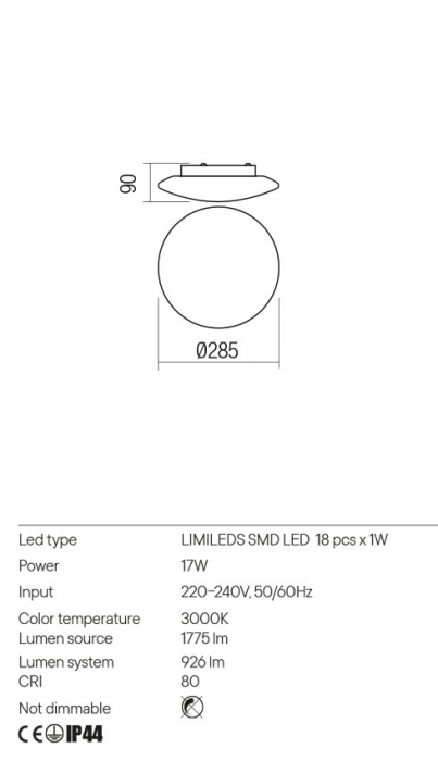 Plafoniera REDO ANTIBA 01-2988 LED 17W 3000K 926lm Nedimabil Metal Alb IP44 [2]