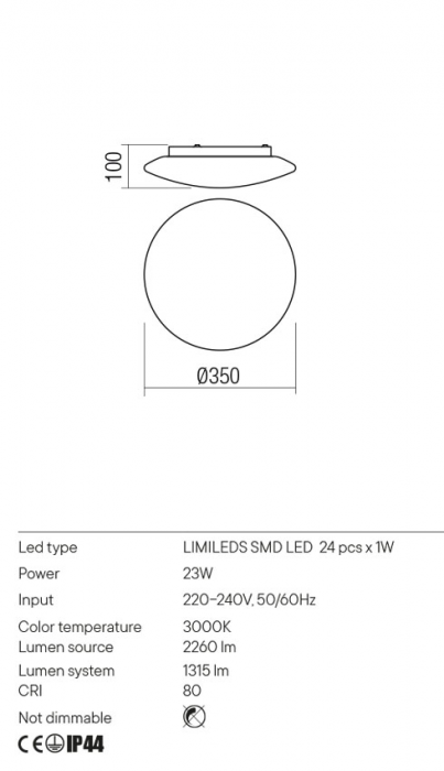 Plafoniera REDO ANTIBA 01-2989 LED 23W 3000K 1315lm Nedimabil Metal Alb IP44 [2]