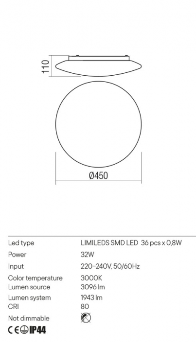 Plafoniera REDO ANTIBA 01-2990 LED 32W 3000K 1943lm Nedimabil Metal Alb IP44 [2]