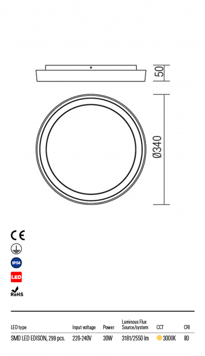 Plafoniera REDO Bezel 9184 LED 30W 3000K 2550lm Aluminiu Gri InchisDispersor Opal IP54 [2]