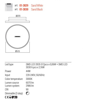 Plafoniera Redo Button, negru mat, LED, 44W, 2986 lumeni, alb cald 3000K, D.51 cm, 01-3830 [2]