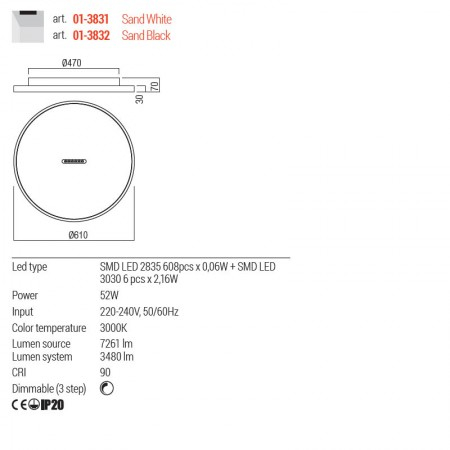 Plafoniera Redo Button, alb mat, LED, 52W, 3480 lumeni, alb cald 3000K, D.61 cm, 01-3831 [2]