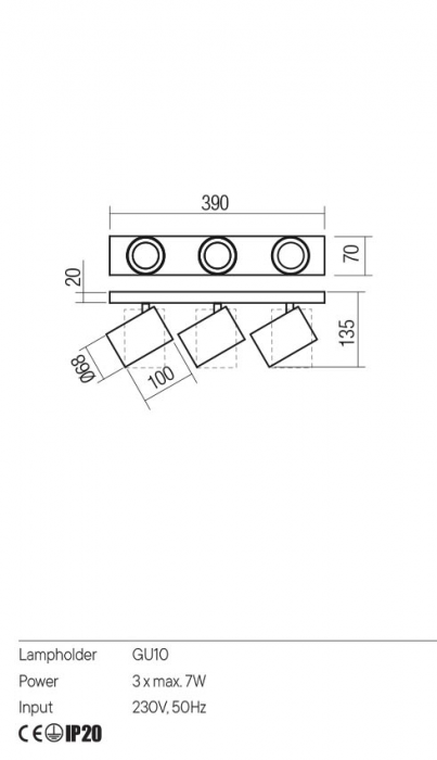 Plafoniera REDO CORINTH 01-3445 GU10 3x7W    Aluminiu Extrudat Negru Mat IP20 [2]