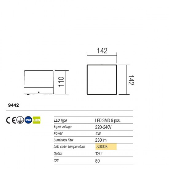 Plafoniera Redo CUBE 9442 Gri inchis LED 4W 230lm 3000K IP65 [2]