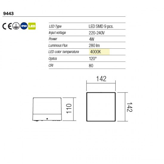 Plafoniera Redo CUBE 9443 Gri inchis LED 4W 280lm 4000K IP65 [2]