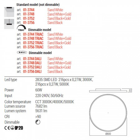 Plafoniera Redo Dama, alb/auriu, LED CCT, 60W, 5631 lumeni, 3000K/4000K/5000K, D.80 cm, 01-3748 [2]