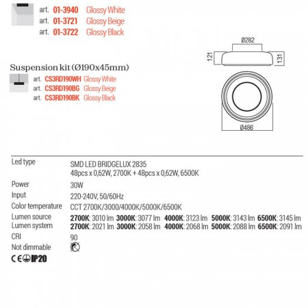 Plafoniera Redo Dip, alb lucios, LED CCT, 30W, 2091 lumeni, 2700K/3000K/4000K/5000K/6500K, D.49 cm, 01-3940 [2]
