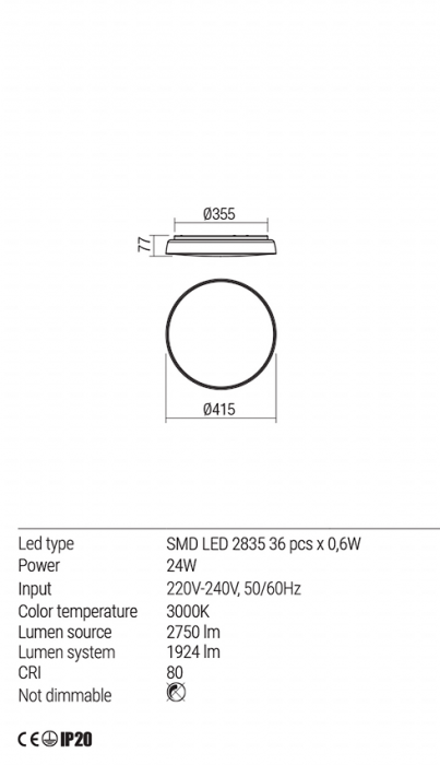 Plafoniera REDO Erie 01-1679 LED 24W 3000K 1924lm Ø415 IP20 Nedimabila White [4]
