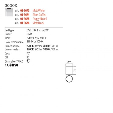 Plafoniera Redo Hera, negru mat, LED, 6.5W, 301 lumeni, alb cald 3000K, D.7 cm, 01-3676 [2]