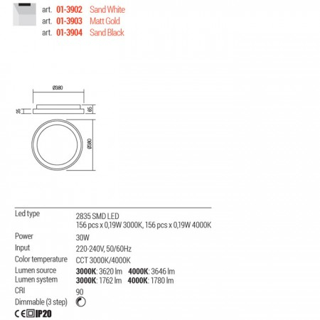 Plafoniera Redo Iconic, auriu mat, LED CCT, 30W, 1780 lumeni, 3000K/4000K, D.38 cm, 01-3903 [2]