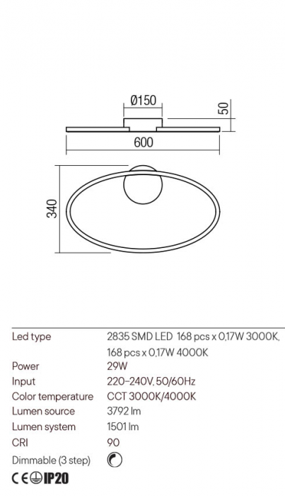 Plafoniera Redo Leo 01-3334 Metal/Aluminiu Negru mat LED 29W 3000K, 4000K 1501 lm 3 Step Dimming IP20 [2]