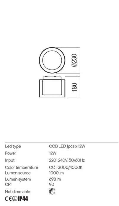 Plafoniera Redo NAJI 01-3286 Crom LED 12W 698lm 3000K/4000K IP44 [2]