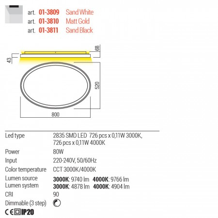 Plafoniera Redo Nobu, negru mat, LED CCT, 80W, 4904 lumeni, 3000K/4000K, L.80 cm, 01-3811 [2]