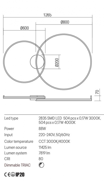 Plafoniera REDO ORBIT 01-3311 LED 88W 3000K/4000K 7819lm Dimabil TRIAC Aluminiu Alb Mat IP20 [2]