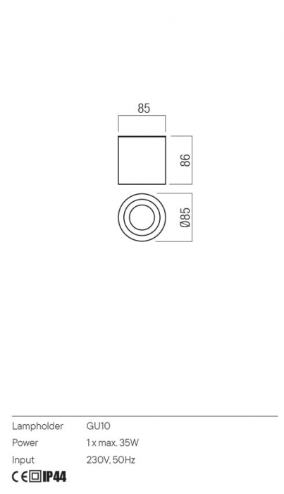 Plafoniera REDO PRATO 01-3353 GU10 1X35W    Aluminiu Negru Mat IP44 [2]
