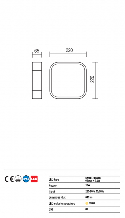 Plafoniera REDO Screen IP 01-1353 SMD LED 12W 3000K 840lm 220x220 IP44 Nedimabil Crom White [4]