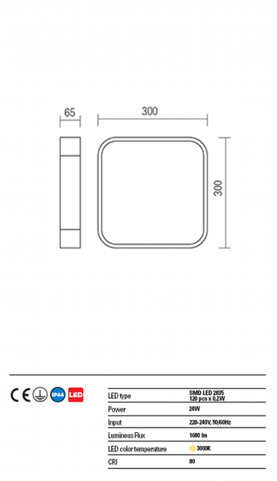 Plafoniera REDO Screen IP 01-1354 SMD LED 24W 3000K 1680lm 300x300 IP44 Nedimabil Crom White [4]