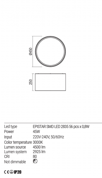 Plafoniera REDO Tapper 01-1540 LED 45W 3000K 2925lm Ø450 h250 IP20 Nedimabila White [4]