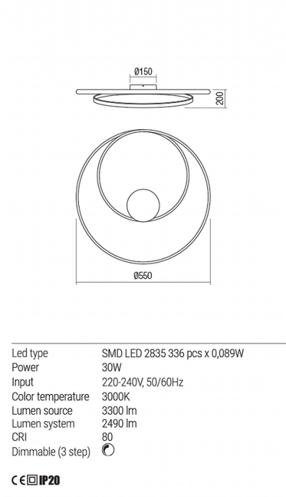 Plafoniera Redo Torsion LED Dimabila (3 step) alb mat 30W 3300/2490 lumeni alb cald 3000K 01-1791 [3]