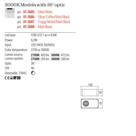 Plafoniera Redo Yuki, foggy nickel, 6W, 395 lumeni, alb cald 3000K, L.13 cm, 01-3687 [2]