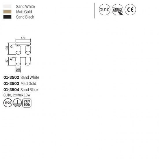 Plafoniera Smarter Modi, negru/aur mat, 2XGU10, L.17 cm, 01-3503 [2]