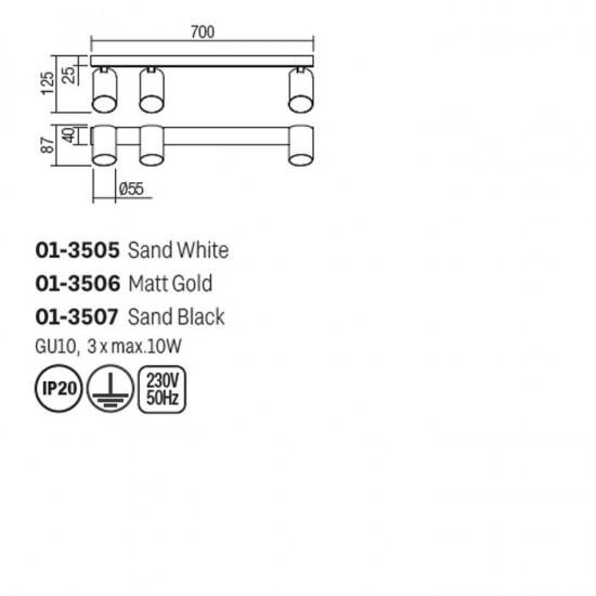 Plafoniera Smarter Modi, alb, 3XGU10, L.70 cm, 01-3505 [2]