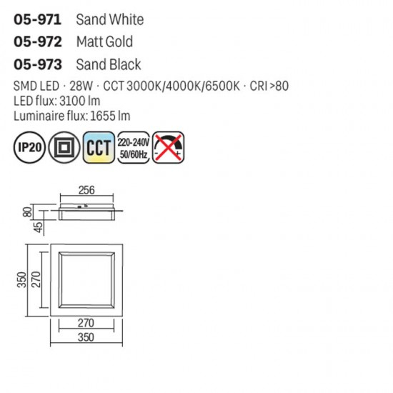 Plafoniera Smarter Perimetro, alb mat, LED CCT, 28W, 3000K-4000K-6500K, 1655 lumeni, L.35 cm, 05-971 [2]