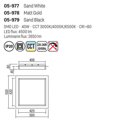 Plafoniera Smarter Perimetro, aur mat, LED CCT, 40W, 3000K-4000K-6500K, 2650 lumeni, L.50 cm, 05-978 [2]