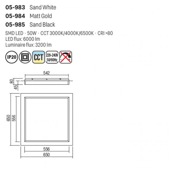 Plafoniera Smarter Perimetro, alb mat, LED CCT, 50W, 3000K-4000K-6500K, 3200 lumeni, L.65 cm, 05-983 [2]
