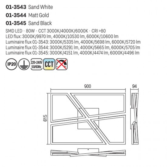 Plafoniera Smarter Slash, auriu mat, LED CCT, 80W, 4496 lumeni, 3000K/4000K/6000K, L.90 cm, 01-3544 [3]