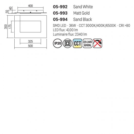 Plafoniera Smarter Tatami, auriu mat, LED CCT, 36W, 2340 lumeni, 3000K/4000K/6500K, L.50 cm, 05-993 [2]
