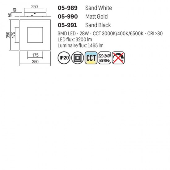 Plafoniera Smarter Tatami, auriu mat, LED CCT, 28W, 1465 lumeni, 3000K/4000K/6500K, L.35 cm, 05-990 [2]