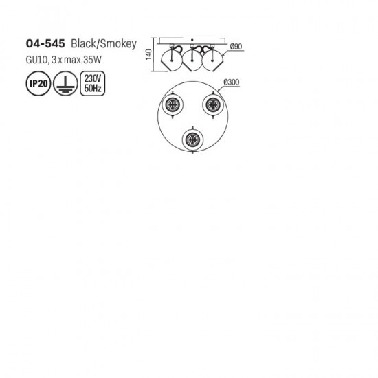 Plafoniera SMARTER WARD 04-545 GU10 3x35W   Metal Negru Mat IP20 [2]