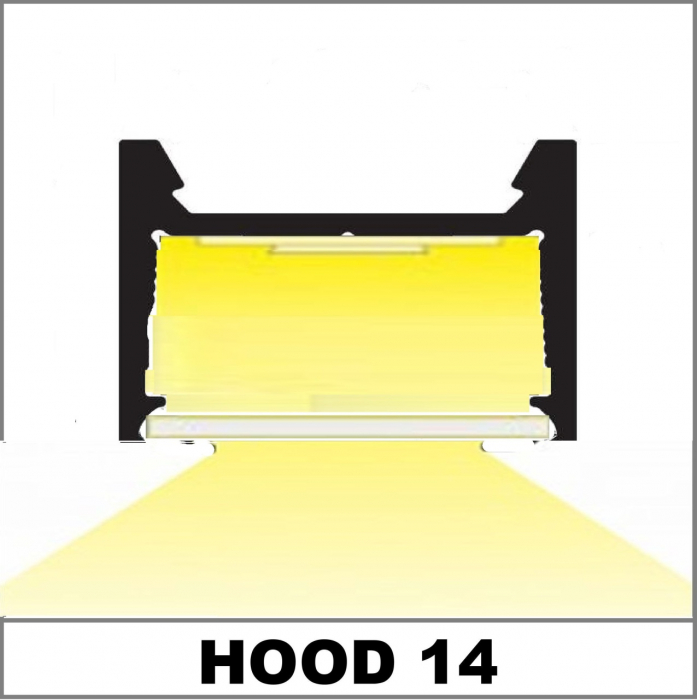 Profil aluminiu aparent HOOD14, aluminiu neanodizat, lungime 2m, 17,6mm x 17,6 mm + Dispersor alb mat click [5]