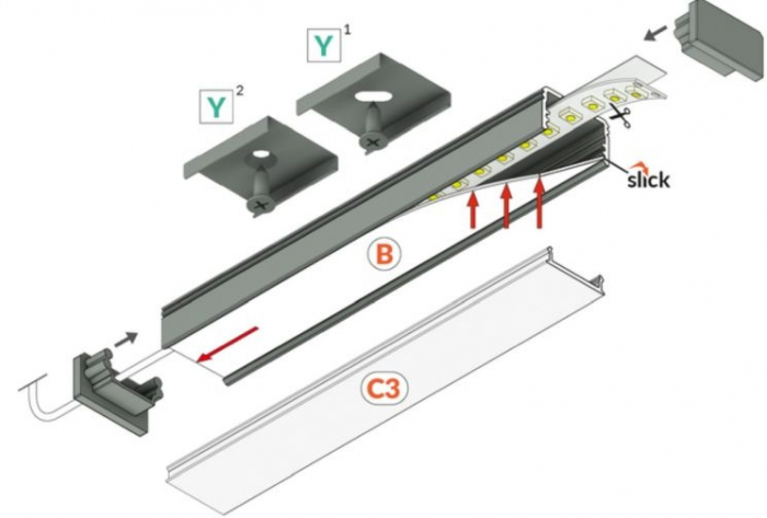 Profil aluminiu aparent UNI14, aluminiu anodizat, lungime 2m, 17,6mm x 10mm + Dispersor alb mat click [4]