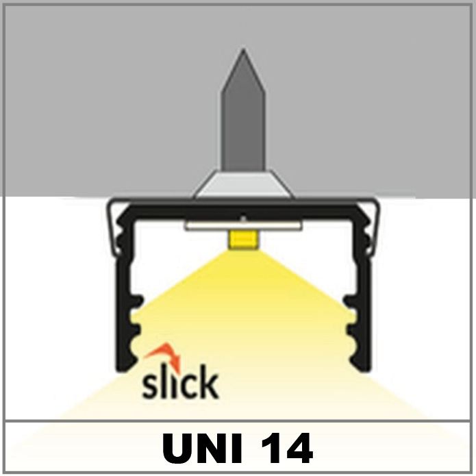 Profil aluminiu aparent UNI14, aluminiu neanodizat, lungime 2m, 17,6mm x 10mm + Dispersor alb mat click [6]