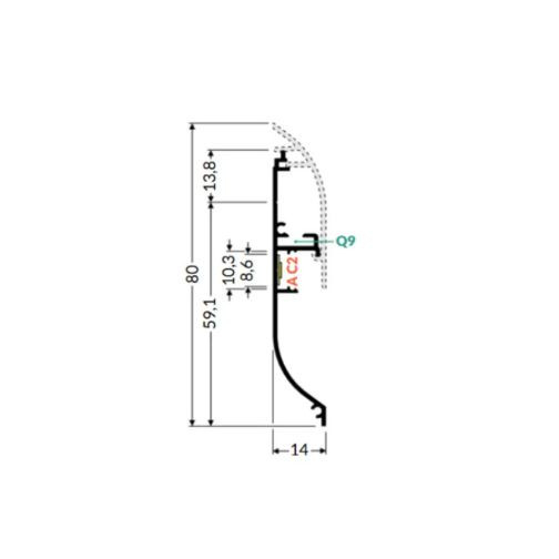 Profil aluminiu plintă Skirt10, Aluminiu anodizat, lungime 2m, 80mm x 14mm + Difuzor alb mat click [2]