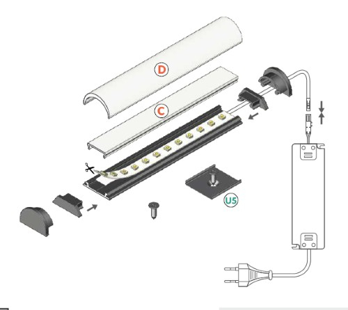 Profil LED aparent ARC 12, negru, lungime 2m, 20mm x 12,3mm  + Dispersor alb mat click [2]