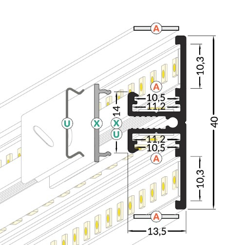 Profil LED aparent BACK 10, aluminiu, lungime 2m, 40mm x 13,5mm [3]