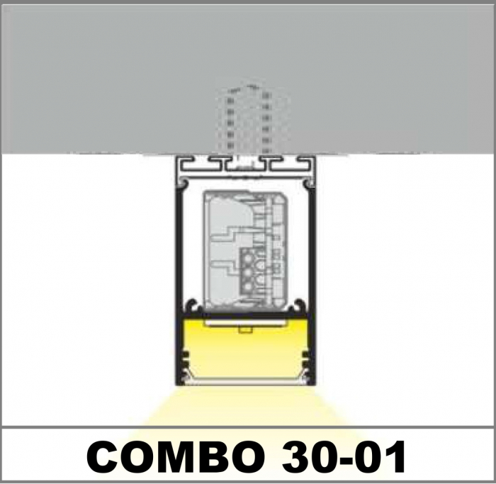 Profil LED aparent COMBO30-01, aluminiu neanodizat, lungime 2m, 31mm x 49,9mm + Dispersor alb semirotund click [5]