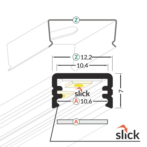 Profil LED aparent SLIM 8, negru, lungime 2m, 12,2mm x 7mm + Dispersor Alb mat click [3]